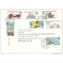 Carta con serie transportes y deporte sobrecargas 1983