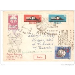 4 cartas de Polonia de 1966 diferentes matasellos Con vuelo en globo poznankatowice syrene warszawa