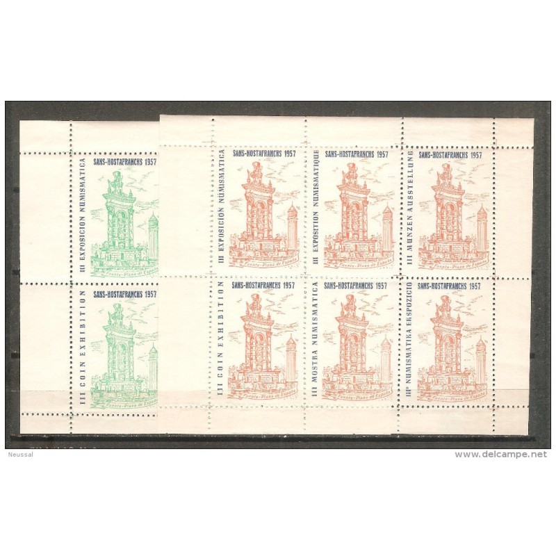 4 Hoja bloque de 6 diferentes colores Exposicion numismatica de 1957 4 Hoja bloque de 6 diferentes colores Exposicion numismatica de 1957
