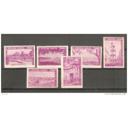 6 viñetas diferentes de exposicion de vendrell en rosa 1951