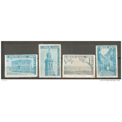 4 viñetas diferentes de exposicion de vendrell en azul 1951