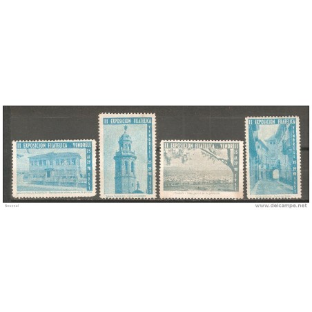 4 viñetas diferentes de exposicion de vendrell en azul 1951