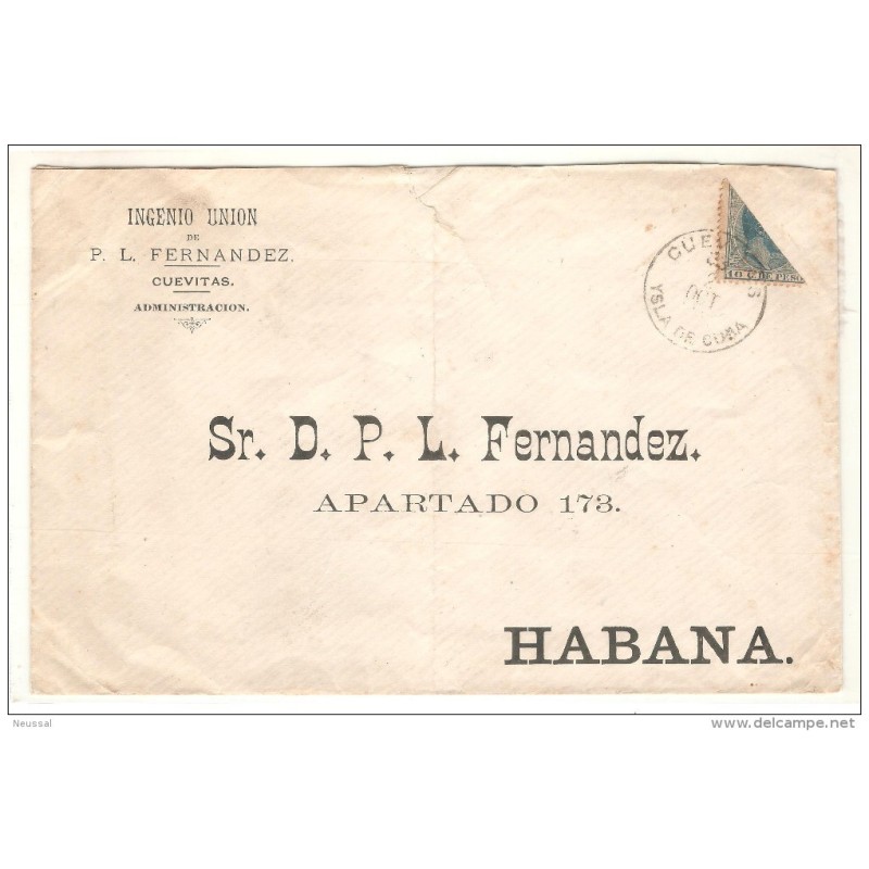 Carta con matasellos de la isla de cuba usado fraccionado 103F 1888 Carta con matasellos de la isla de cuba usado fraccionado 103F 1888