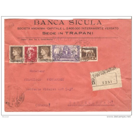 Carta de italia certificada 1932 con viñetas por detras