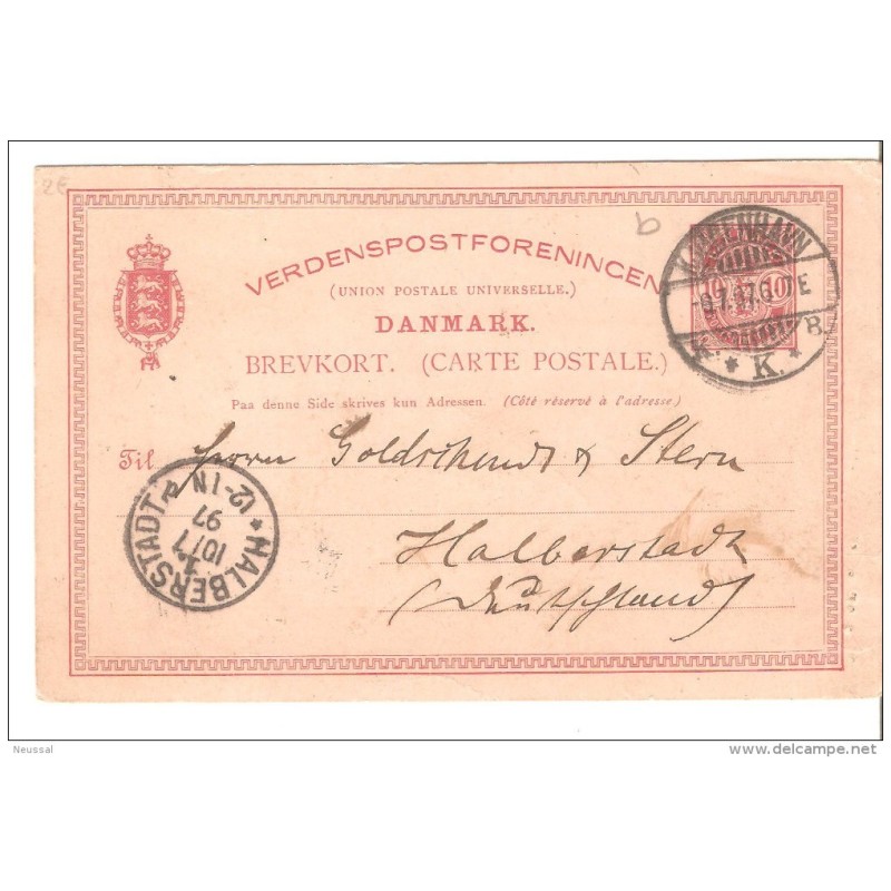 Entero postal de dinarmaca matasello de 1897 Entero postal de dinarmaca matasello de 1897