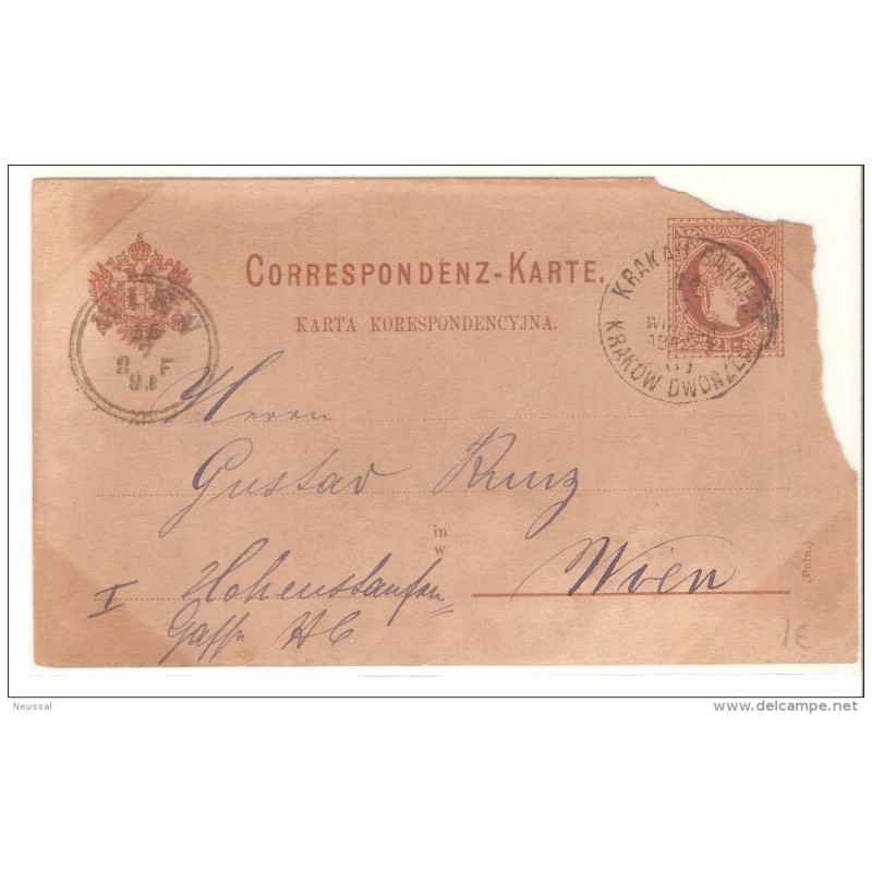 Entero postal de austria circulado matasello krakow dworzec Entero postal de austria circulado matasello krakow dworzec