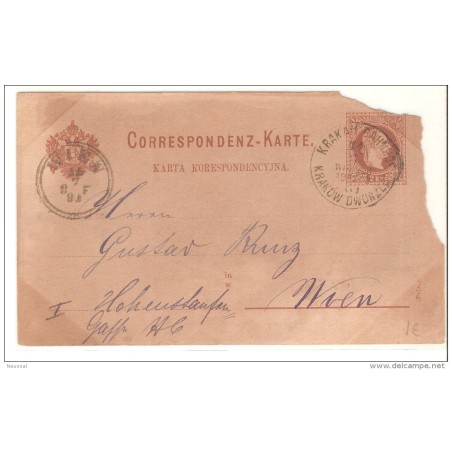 Entero postal de austria circulado matasello krakow dworzec