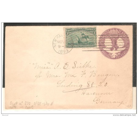 Carta entero postal de 1893 matasello new haven