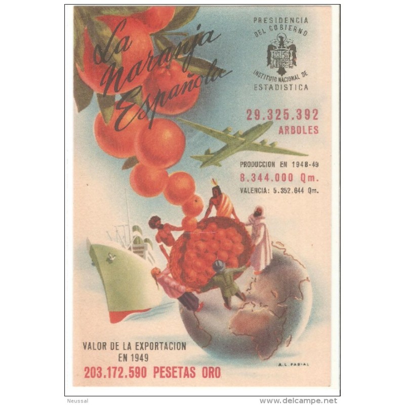 Tarjeta publicitaria La naraja Española de 1949 Tarjeta publicitaria La naraja Española de 1949