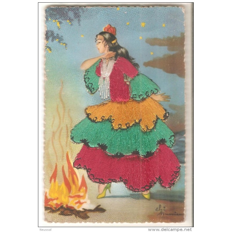 Tarjeta postal con traje hecho de hilo Tarjeta postal con traje hecho de hilo