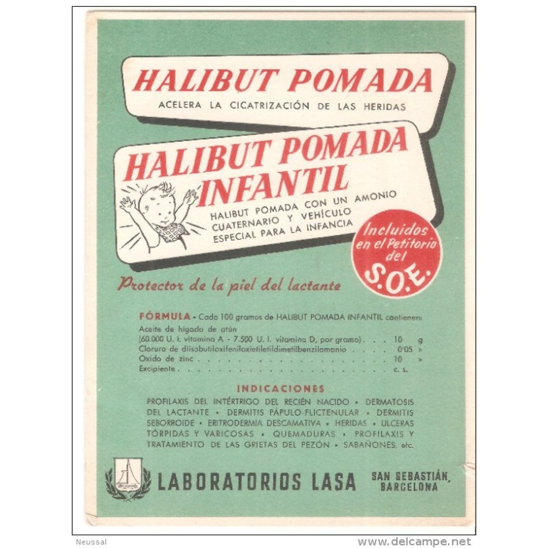 Papel secante publicidad Halibut pomada infantil Papel secante publicidad Halibut pomada infantil