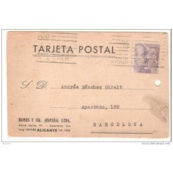 Tarjeta postal circulada de 1942 alicante