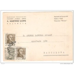 Tarjeta postal circulada con matasellos de 1954 valencia
