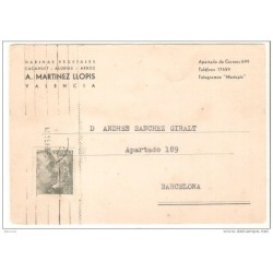 Tarjeta  circulada de valencia 1954