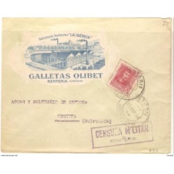 Carta de 1938 con publicidad Galletas olibert y Censura militar Renteria  guipuzcoa