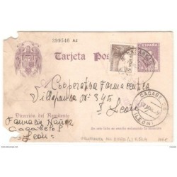 Tarjeta postal con Censura militar Villafranca del Bierzo y matasellos de cacabelos Leon