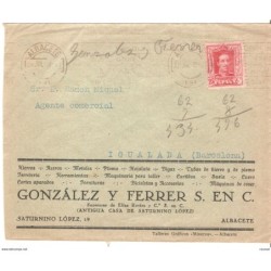 Carta de 1929 matasello rodillo Albacete y publicidad albacete