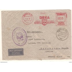Carta con matasellos censura militar Barcelona y matasellos Rojo de Berlin 1939