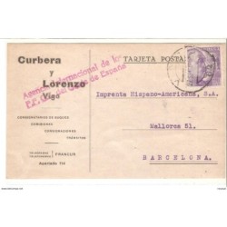 Tarjeta con matasellos agencia internacional de los FFCC del oeste de España 1940