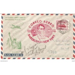 Carta con matasellos rojo  Barcelonanueva york 1948