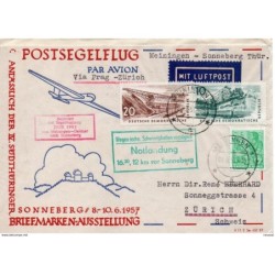 Carta con matasellos notlandung  1957 via aerea pragazurich