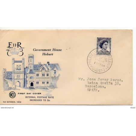 Carta con matasellos de 1959 internal postage rate increased