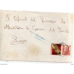 Carta con censura militar Granada junto a viñeta y por detras matasellos rodillo burgos 1937