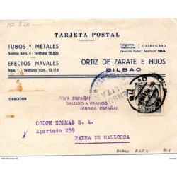 Tarjeta con matasellos censura militar de vizcaya