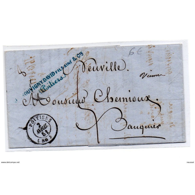 Carta prefilatelica de 1851 con matasello de poitiers Carta prefilatelica de 1851 con matasello de poitiers