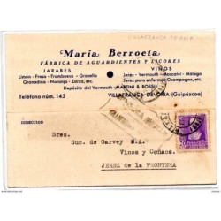 Tarjeta con matasellos censura militar villafranca de oria 1939