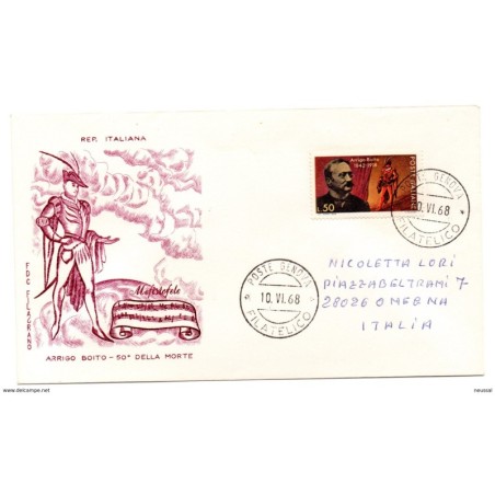 Carta  con matasellos de 1968  tematica musica