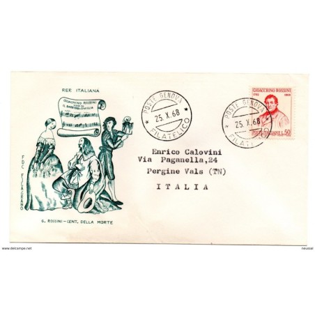 Carta  con matasellos de 1968 genova  tematica musica