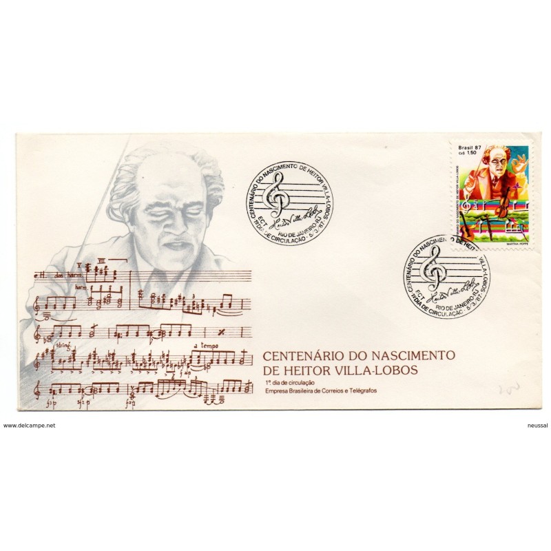 Carta con matasello commemorativo centenario do nascimiento de Heitor villalobos Carta con matasello commemorativo centenario do nascimiento de Heitor villalobos