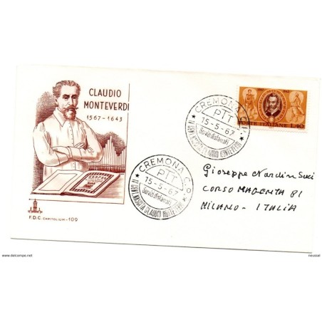 Carta  con matasellos  cremona 1967  Tematica musica