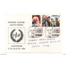 Tarjeta  con matasellos commemorativo Dia de la Musica Eumesa 1984