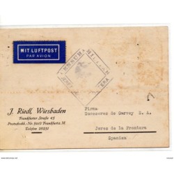 Tarjeta postal con censura militar Jerez de la frontera 1939