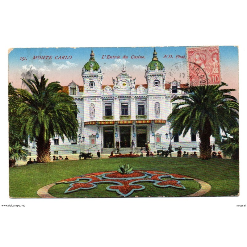 Tarjeta postal circulada 1913 Montecarlo lentree du casino Tarjeta postal circulada 1913 Montecarlo lentree du casino