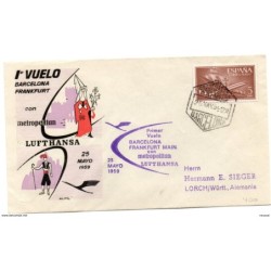 Carta con matasellos commemorativo de primer vuelo barcelonafrankfurt1959