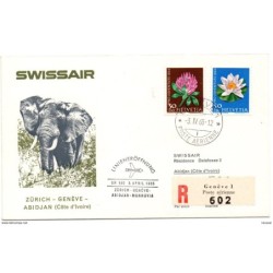 Carta  de suiza con matasellos  de vuelo  zurichgenveabidjanmonrovia 1965