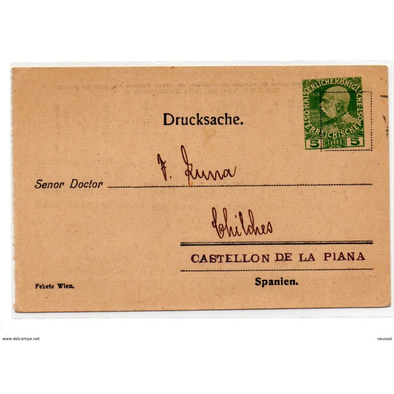 Entero postal de austria con publicidad por detras direccion castellon de la plana Entero postal de austria con publicidad por detras direccion castellon de la plana