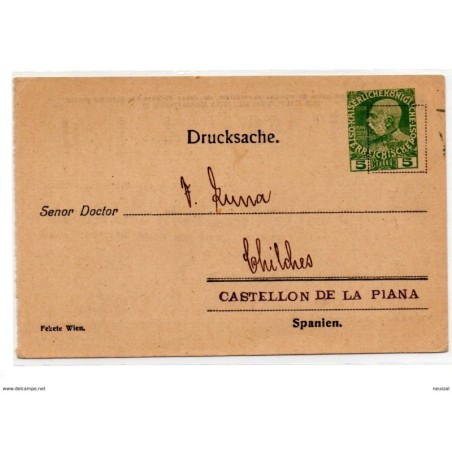 Entero postal de austria con publicidad  por detras direccion castellon de la plana
