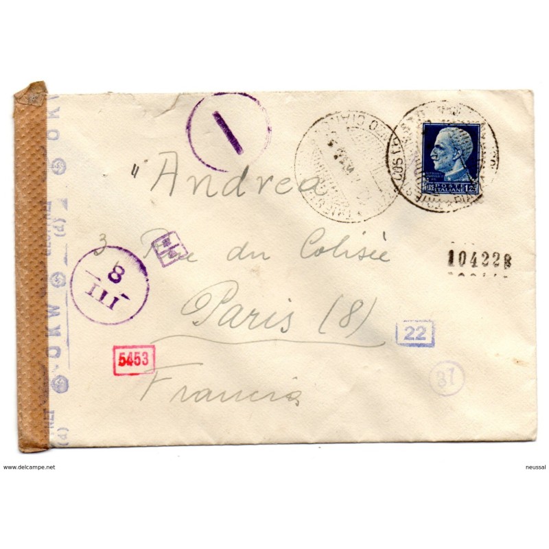 Carta de italia de 1939 censurada Carta de italia de 1939 censurada