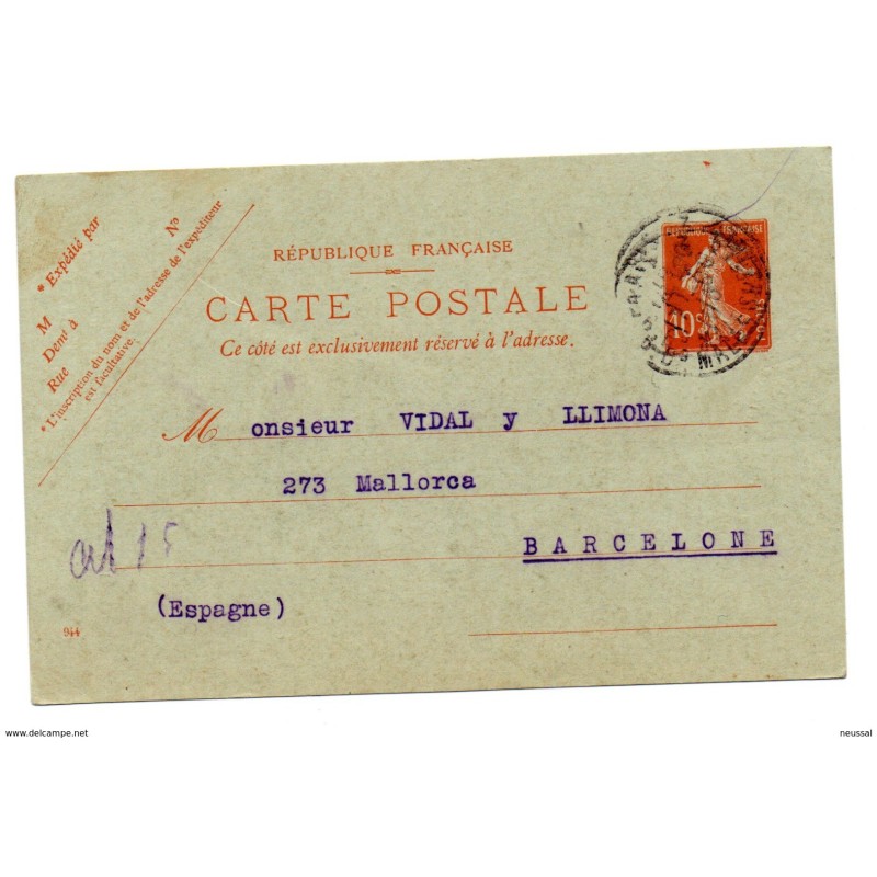 Entero postal de francia circulado 1910 Entero postal de francia circulado 1910