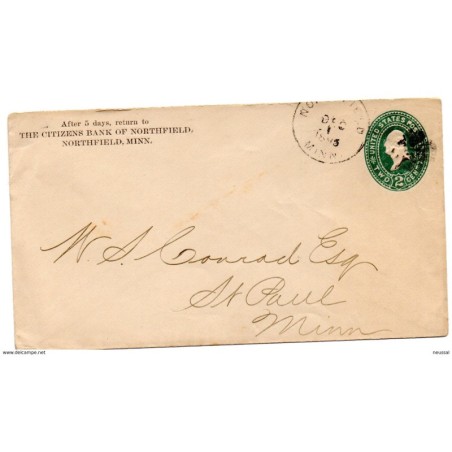 Sobre entero postal con matasellos de northfield de 1895