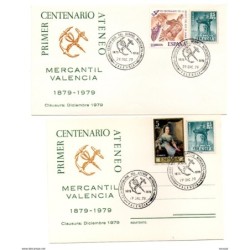 Carta  tarjeta  con matasello commemorativo  centenario del ateneo mercantil  1979 con sello  del plan sur de valencia
