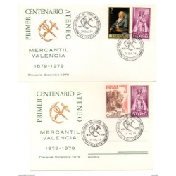 Carta  tarjeta  con matasello commemorativo  centenario del ateneo mercantil  1979 con sello n 7 plan sur de valencia