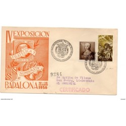 Carta con matasellos commemorativo exposicion filatelica badalona 1956 circulada