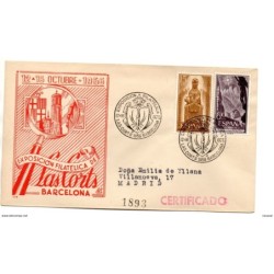 Carta con matasellos commemorativo exposicion filatelica las corts 1956 circulada