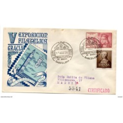 Carta con matasellos commemorativo exposicion filatelica gracia barcelona 1954 circulada
