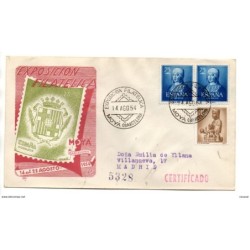 Carta con matasellos commemorativo exposicion filatelica MOYA  barcelona 1954 circulada